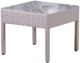 Столик плетеный журнальный со стеклом Tagliamento Лаунж оцинкованная сталь, искусственный ротанг, закаленное стекло белый Фото 1