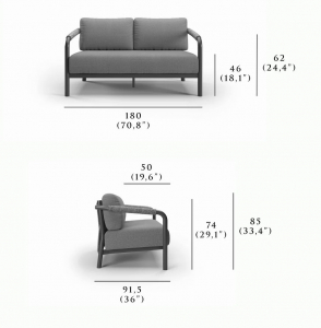 Диван двухместный с подушками SNOC Lorvain Nightfall алюминий, роуп, олефин черный, серый Фото 2