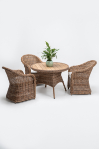 Комплект плетеной обеденной мебели RosaDesign Charlie алюминий, искусственный ротанг, тик, ткань медовый, белый Фото 3