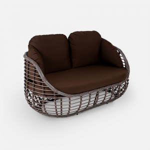 Диван двухместный плетеный с подушками ReeHouse Lotus алюминий, искусственный ротанг, олефин шоколад металлик, коричневый Фото 5