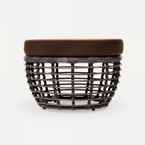 Пуф плетеный с подушкой ReeHouse Lotus алюминий, искусственный ротанг, олефин шоколад металлик, коричневый Фото 6