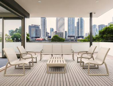 Диван пластиковый трехместный Siesta Contract Pacific Lounge стеклопластик, текстилен бежевый Фото 14