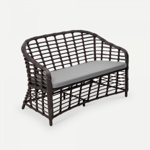 Диван двухместный плетеный с подушкой ReeHouse Miro алюминий, искусственный ротанг, олефин шоколад металлик, серый Фото 5