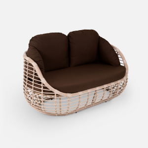 Диван двухместный плетеный с подушками ReeHouse Lotus алюминий, искусственный ротанг, олефин ирбис, коричневый Фото 5