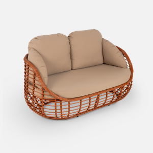 Диван двухместный плетеный с подушками ReeHouse Lotus алюминий, искусственный ротанг, олефин африканский закат, капучино Фото 9