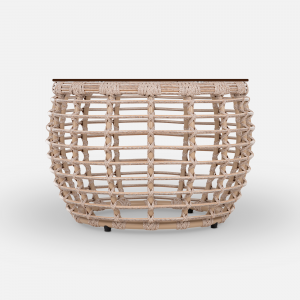 Столик плетеный кофейный ReeHouse Lotus алюминий, искусственный ротанг, стекло ирбис, бронза Фото 5