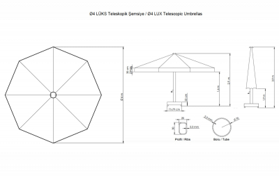 Зонт профессиональный Ø4 м THEUMBRELA SEMSIYE EVI Lux Telescopic алюминий, олефин Фото 2