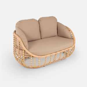 Диван двухместный плетеный с подушками ReeHouse Lotus алюминий, искусственный ротанг, олефин индийское дерево, капучино Фото 5