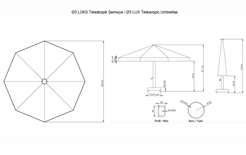 Зонт профессиональный Ø3 м Lux Telescopic