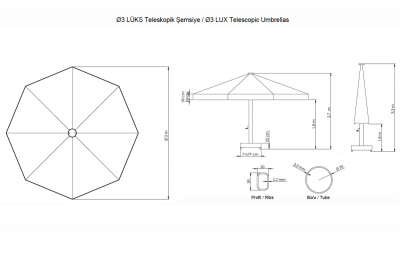 Зонт профессиональный Ø3 м THEUMBRELA SEMSIYE EVI Lux Telescopic алюминий, олефин Фото 2