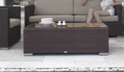 Стол плетеный со стеклом кофейный Skyline Design Hudson алюминий, искусственный ротанг, закаленное стекло мокка Фото 1