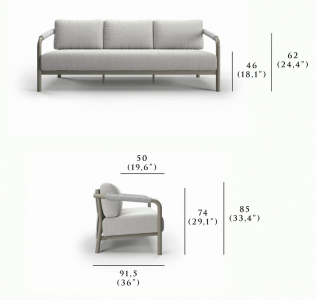 Диван трехместный с подушками SNOC Lorvain Silver алюминий, роуп, олефин серебряный, светло-серый Фото 2