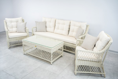 Диван трехместный плетеный с подушками ReeHouse Impero алюминий, искусственный ротанг, олефин доминикана, светло-бежевый Фото 4