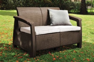 Диван пластиковый Keter Corfu Love Seat пластик с имитацией плетения коричневый Фото 3