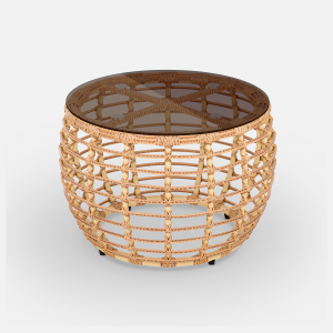 Столик плетеный кофейный ReeHouse Lotus алюминий, искусственный ротанг, стекло индийское дерево, бронза Фото 6