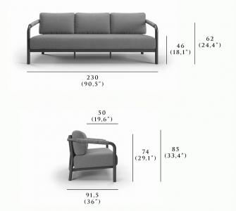 Диван трехместный с подушками SNOC Lorvain Nightfall алюминий, роуп, олефин черный, серый Фото 2