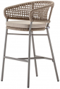 Кресло плетеное барное с подушкой Grattoni Atol алюминий, роуп, олефин тортора, шампанское Фото 1