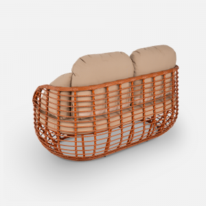 Диван двухместный плетеный с подушками ReeHouse Lotus алюминий, искусственный ротанг, олефин африканский закат, капучино Фото 10