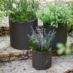 Набор пластиковых кашпо Keter Cylinder Planters пластик с имитацией плетения коричневый Фото 4