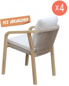 Комплект деревянных кресел с подушками Tagliamento Ravona KD Set 4 акация, роуп, олефин натуральный, бежевый Фото 1