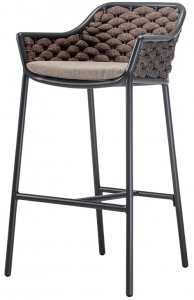 Кресло барное плетеное Grattoni Panama алюминий, роуп, олефин антрацит, коричневый Фото 1