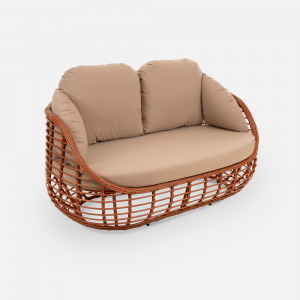 Диван двухместный плетеный с подушками ReeHouse Lotus алюминий, искусственный ротанг, олефин африканский закат, капучино Фото 8