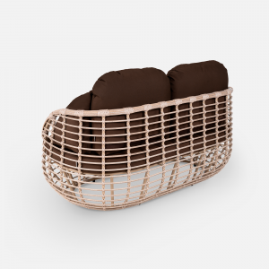 Диван двухместный плетеный с подушками ReeHouse Lotus алюминий, искусственный ротанг, олефин ирбис, коричневый Фото 8