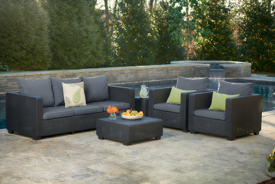 Диван пластиковый плетеный с подушкой Keter Salta 3 Seater Sofa пластик с имитацией плетения графит Фото 3