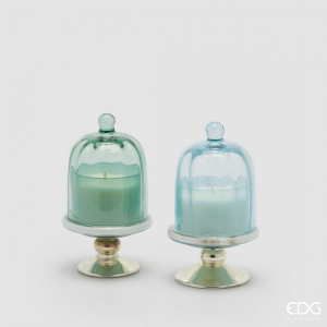 Аромасвеча Очаг и Береза с подсвечником EDG Candle стекло, воск зеленый, светло-голубой Фото 1