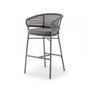 Кресло плетеное барное с подушкой Grattoni Atol алюминий, роуп, олефин антрацит, темно-серый, серый Фото 5