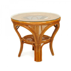 Стол плетеный со стеклом кофейный Ecodesign Mokko S-A натуральный ротанг, закаленное стекло коньяк Фото 1