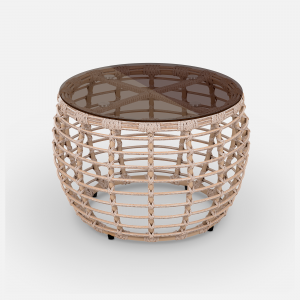 Столик плетеный кофейный ReeHouse Lotus алюминий, искусственный ротанг, стекло ирбис, бронза Фото 6