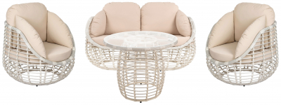 Комплект плетеной мебели ReeHouse Lotus алюминий, искусственный ротанг, олефин, стекло доминикана, бежевый, белый сатин Фото 1