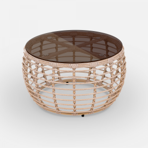 Столик плетеный кофейный ReeHouse Lotus алюминий, искусственный ротанг, стекло ирбис, бронза Фото 7