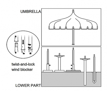 Зонт пляжный профессиональный Ø2.2 м Magnani Dali алюминий, Tempotest Para белый 15, синий 10 Фото 6