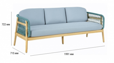 Диван деревянный трехместный Tagliamento Cambria тик, алюминий, роуп, олефин натуральный, мальмо Фото 2