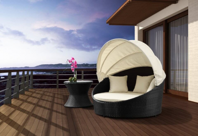 Лаунж-диван плетеный Tagliamento Shell-sunshade алюминий, искусственный ротанг, акрил антрацит Фото 4