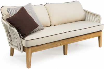 Диван плетеный RosaDesign Dakota тик, алюминий, роуп, ткань слоновая кость, бежевый Фото 1