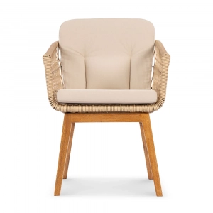 Кресло плетеное с подушками ReeHouse Letto 2я ТР алюминий, ясень, искусственный ротанг, олефин индийское дерево, бежевый Фото 4