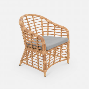 Кресло плетеное с подушкой ReeHouse Miro алюминий, искусственный ротанг, олефин индийское дерево, серый Фото 6