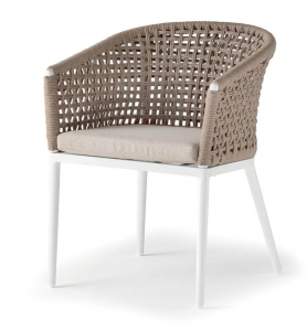 Кресло плетеное мягкое Grattoni Cuba алюминий, роуп, олефин белый, шампанское Фото 4