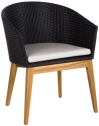 Кресло плетеное с подушкой POINT ARC Dining Armhair тик, алюминий, искусственный ротанг, акрил черный Фото 1