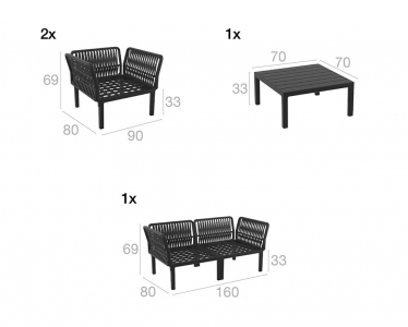 Комплект пластиковой мебели Siesta Contract Portofino Lounge стеклопластик, полипропилен, полиэстер черный, светло-коричневый Фото 2