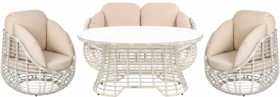 Комплект плетеной мебели ReeHouse Lotus алюминий, искусственный ротанг, олефин, стекло доминикана, бежевый, белый сатин Фото 1