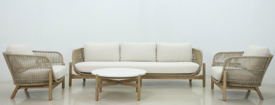 Кресло деревянное плетеное с подушками Tagliamento Talara акация, роуп, олефин бежевый, лен Фото 10