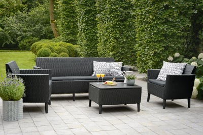 Комплект пластиковой мебели Keter Salemo 3 seater set пластик с имитацией плетения графит, серый Фото 2