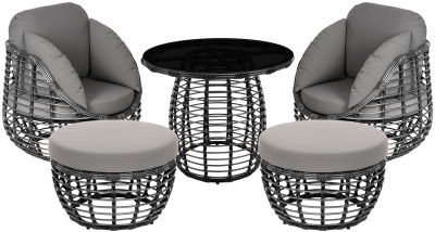 Комплект плетеной мебели ReeHouse Lotus алюминий, искусственный ротанг, олефин, стекло черный металлик, серый, графит Фото 1