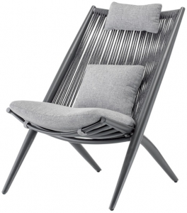 Кресло-шезлонг плетеное с подушкой Grattoni Bahza алюминий, роуп, олефин антрацит, темно-серый, серый Фото 1