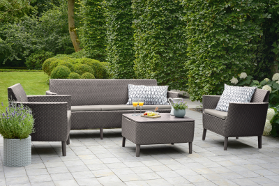 Комплект пластиковой мебели Keter Salemo 3 seater set пластик с имитацией плетения капучино, песочный Фото 3