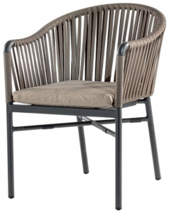 Кресло плетеное с подушкой Grattoni Monaco алюминий, роуп, олефин антрацит, тортора, коричневый Фото 1